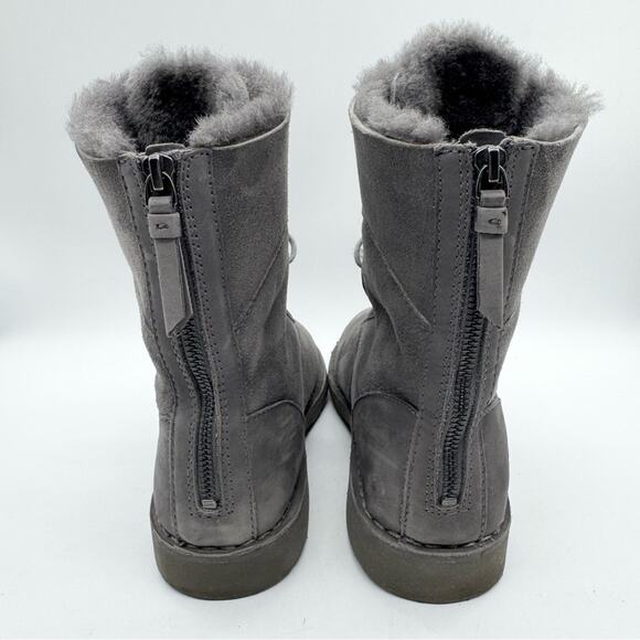 UGG Daney Lace Up Shearling Sheepskin Suede High Top Combat Boots Grey Size 8.5 - Picture 8 of 13